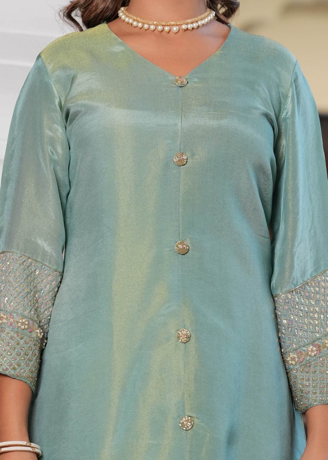 Shimmer Silk suit For Women Aqua