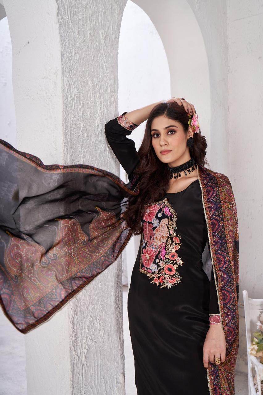 Soft Crepe Silk Suit For Women Black