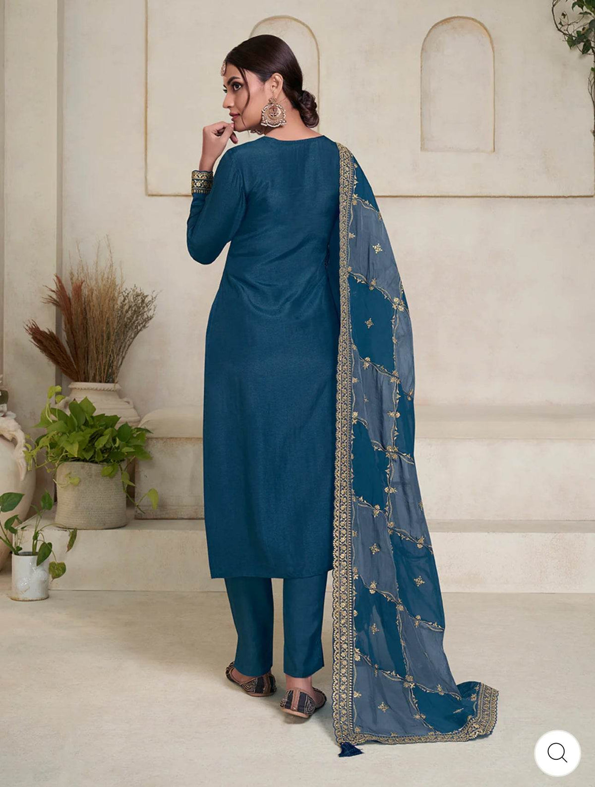 Dark Blue Dola Jacquard Banarasi Suit Set