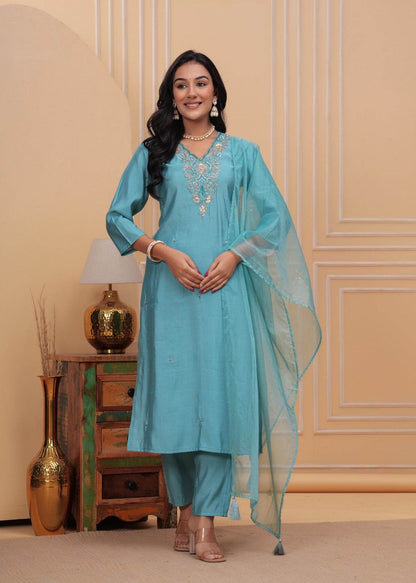 Modal Silk suit with organza dupatta