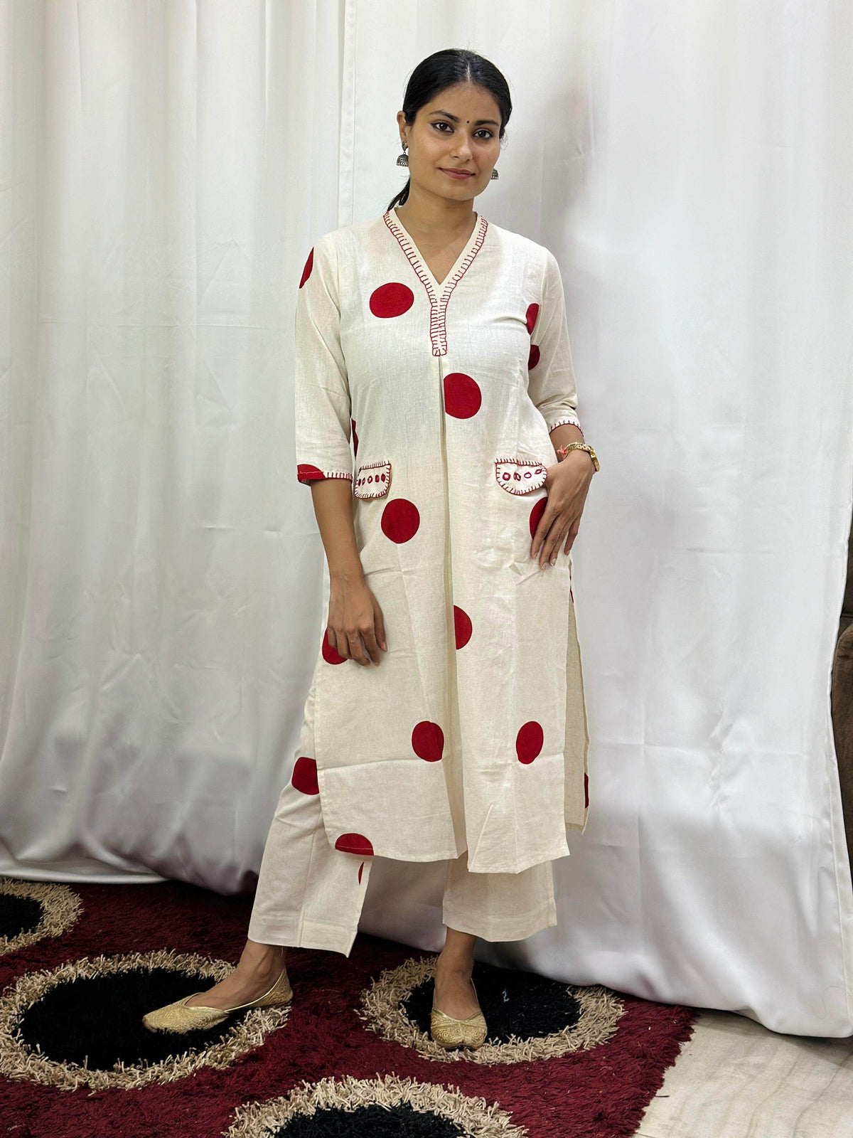 Polka Dot Cotton Kurta Set