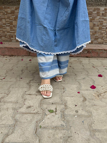 Denim Cotton Anarkali Suit For Women