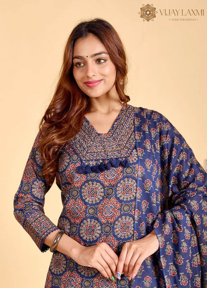 Ajrakh Printed Cotton Suit For Women