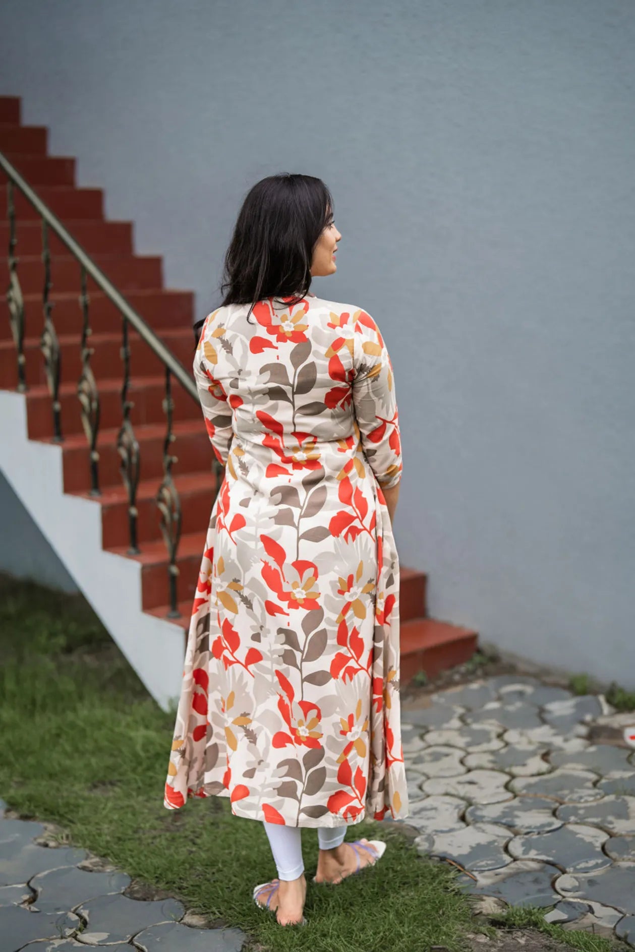 Beige Meticulous Abstract Viscose Printed A-line Dress