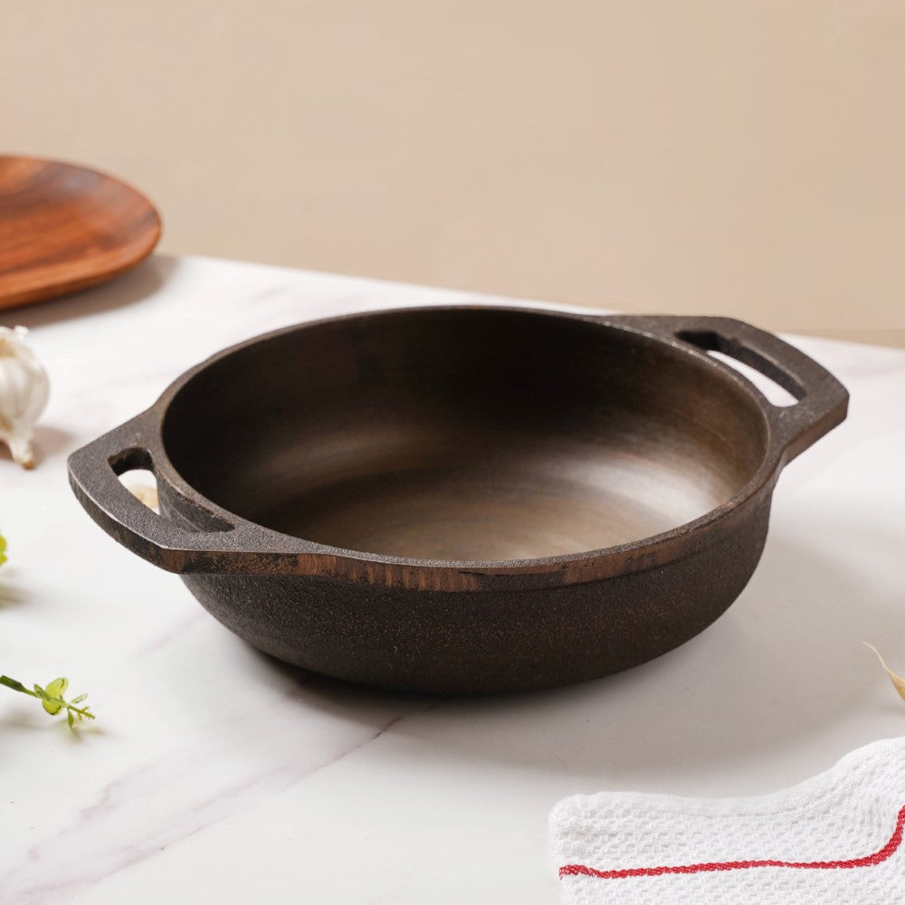 Empress Cast Iron Ultra Smooth Flat Base Kadai 9 Inch