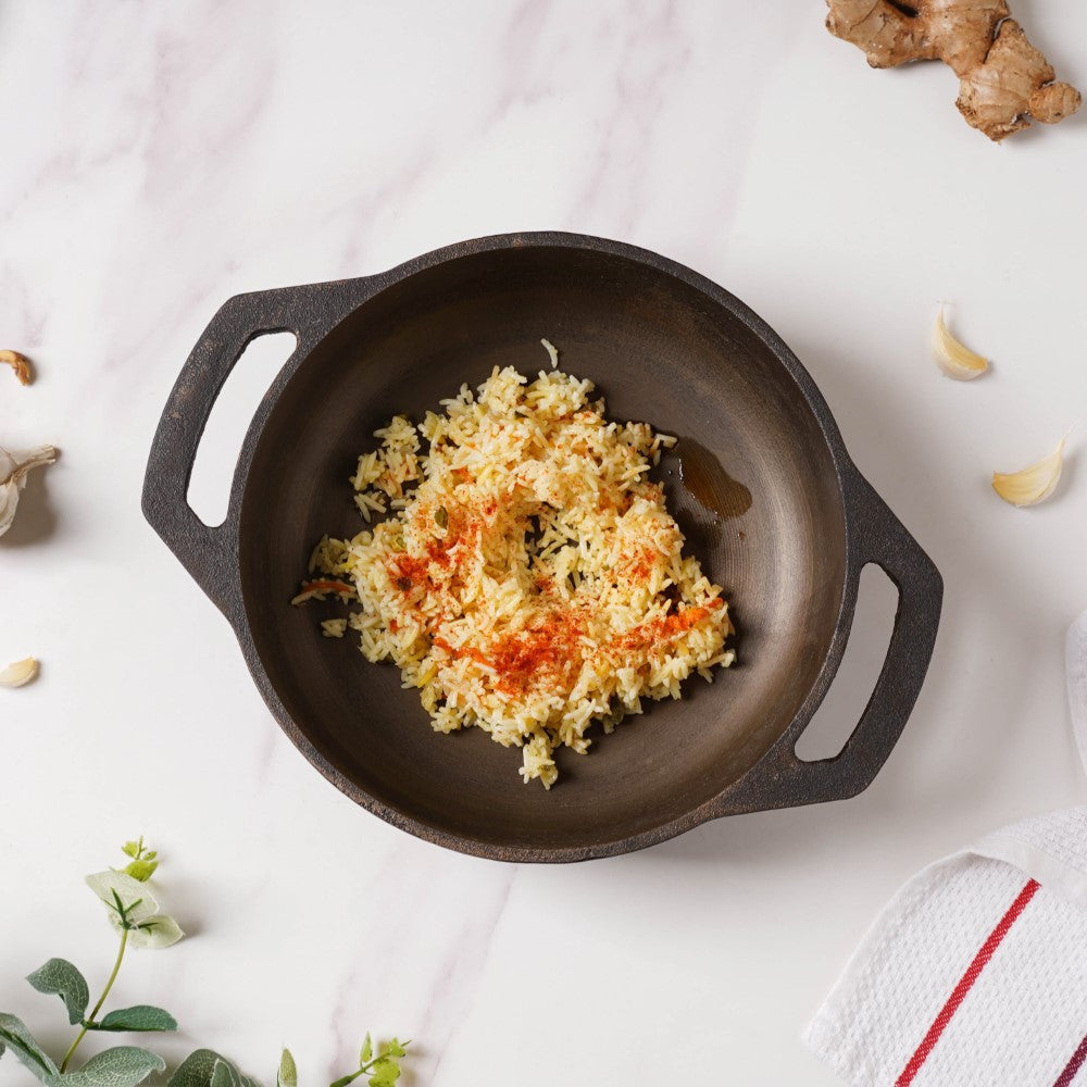 Empress Cast Iron Ultra Smooth Flat Base Kadai 9 Inch