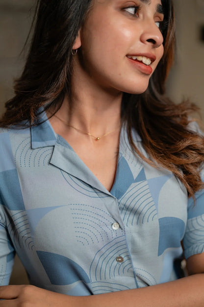 Blues 'N' Quarters Blue Printed Maternity wear and feeding dress