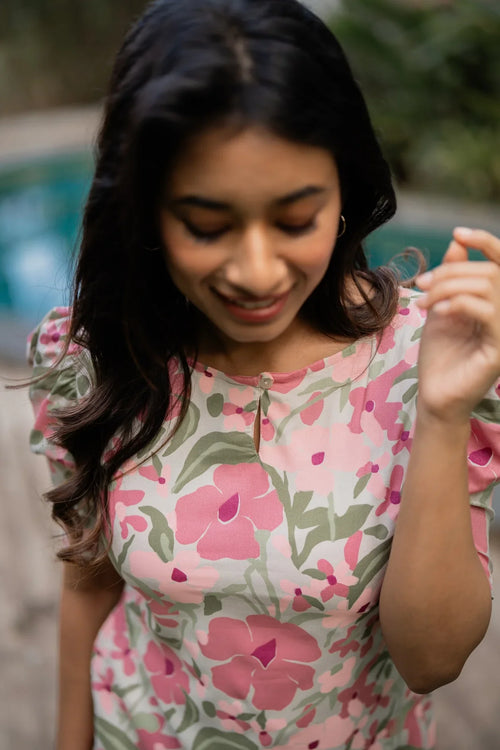 Beige Into the Blossom Printed Viscose Kurta