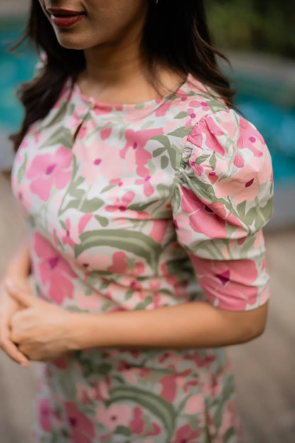Beige Into the Blossom Printed Viscose Kurta