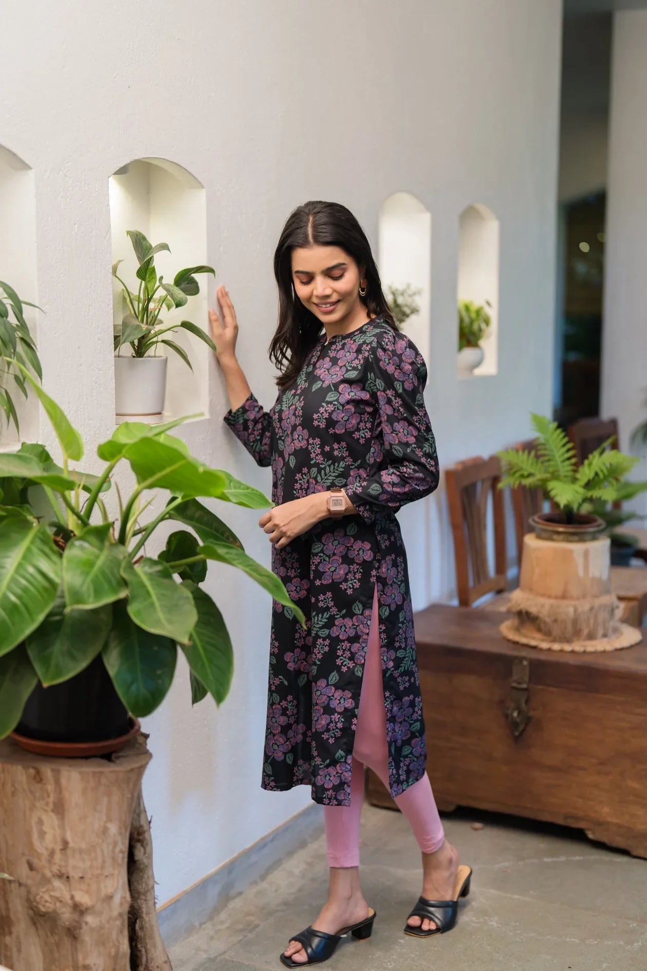 Black Midnight Muse Viscose Printed Kurta