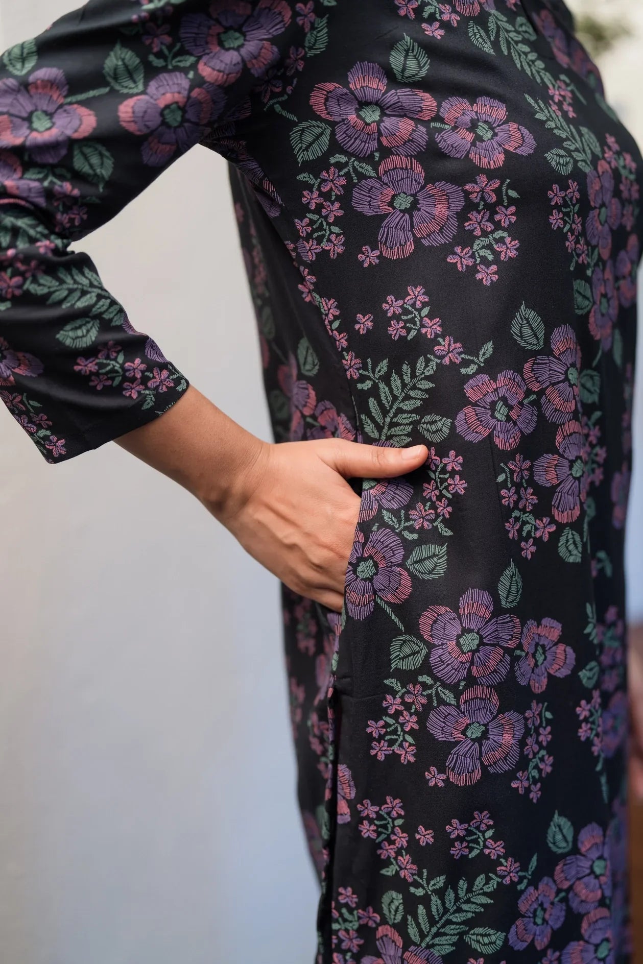 Black Midnight Muse Viscose Printed Kurta