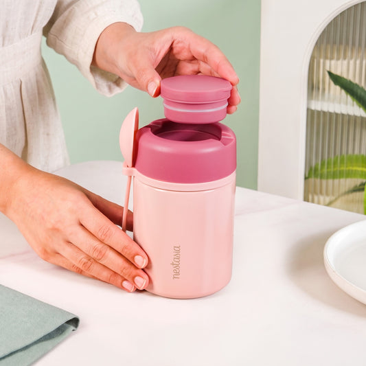 AMPM Portable Jar With Dressing Cup And Spoon Pink 460ml