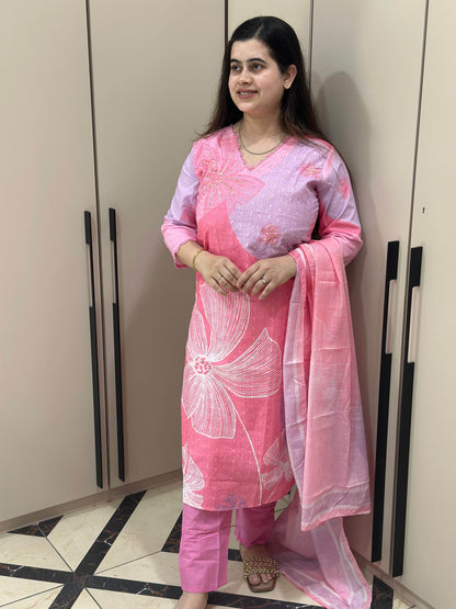 Cotton Chiffli kurta Set with dupatta