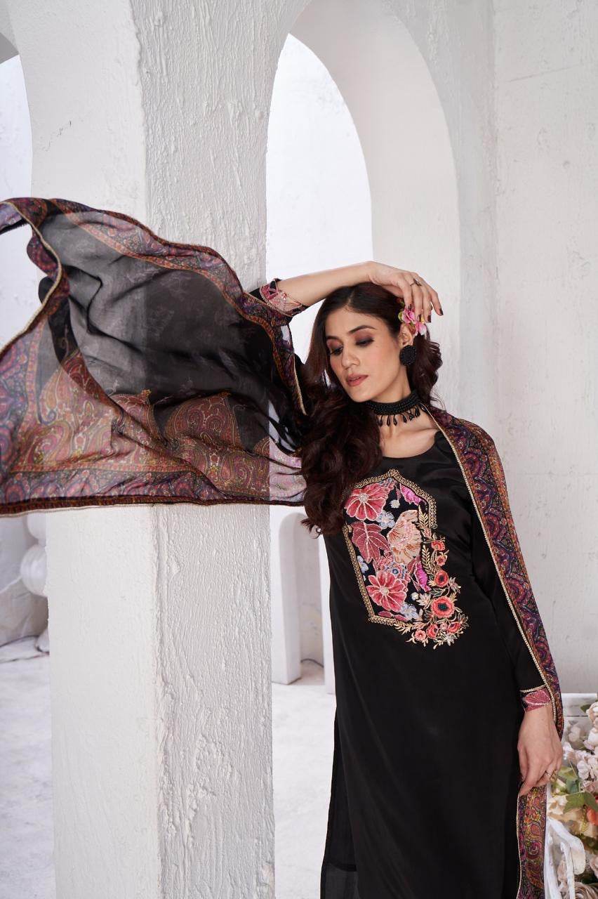 Soft Crepe Silk Suit For Women Black