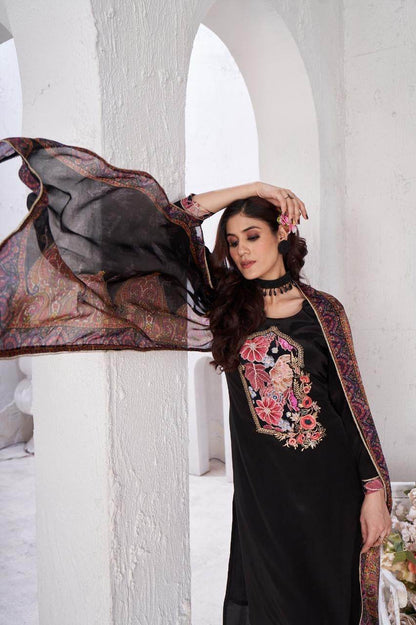 Soft Crepe Silk Suit For Women Black