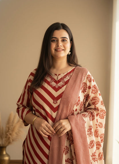 Premium Cotton kurta Set with pants and dupatta