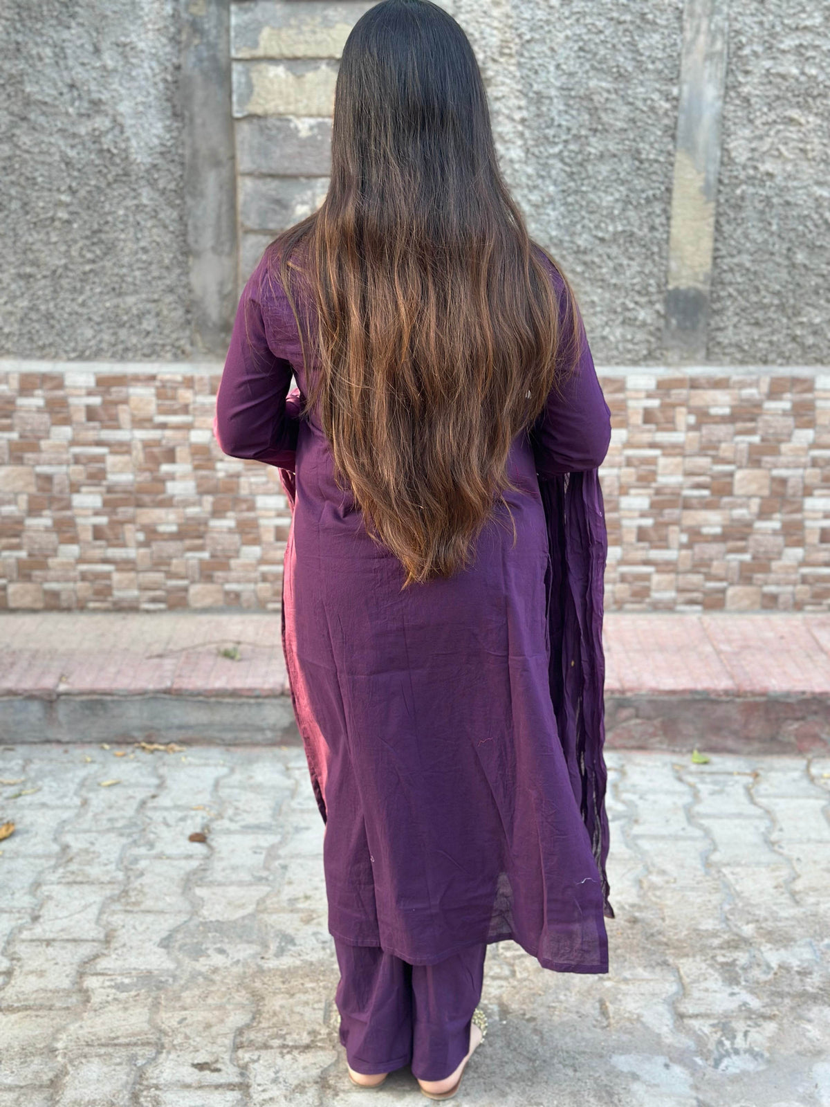 Cotton kurta set for women with dupatta Purple