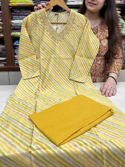 Muslin Silk lehariya Suit Set