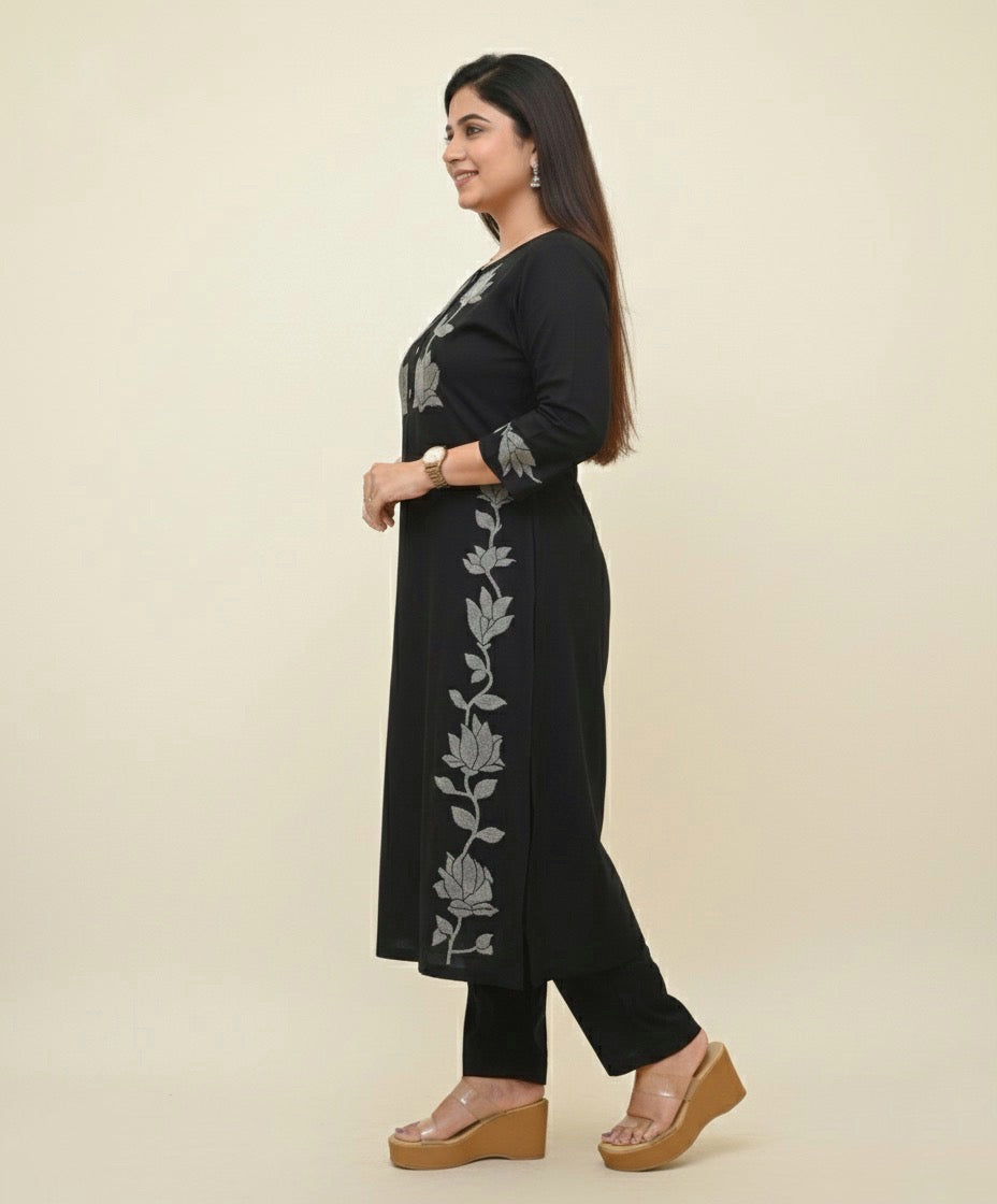 Amyra Cotton Flex kurta set with pants Black