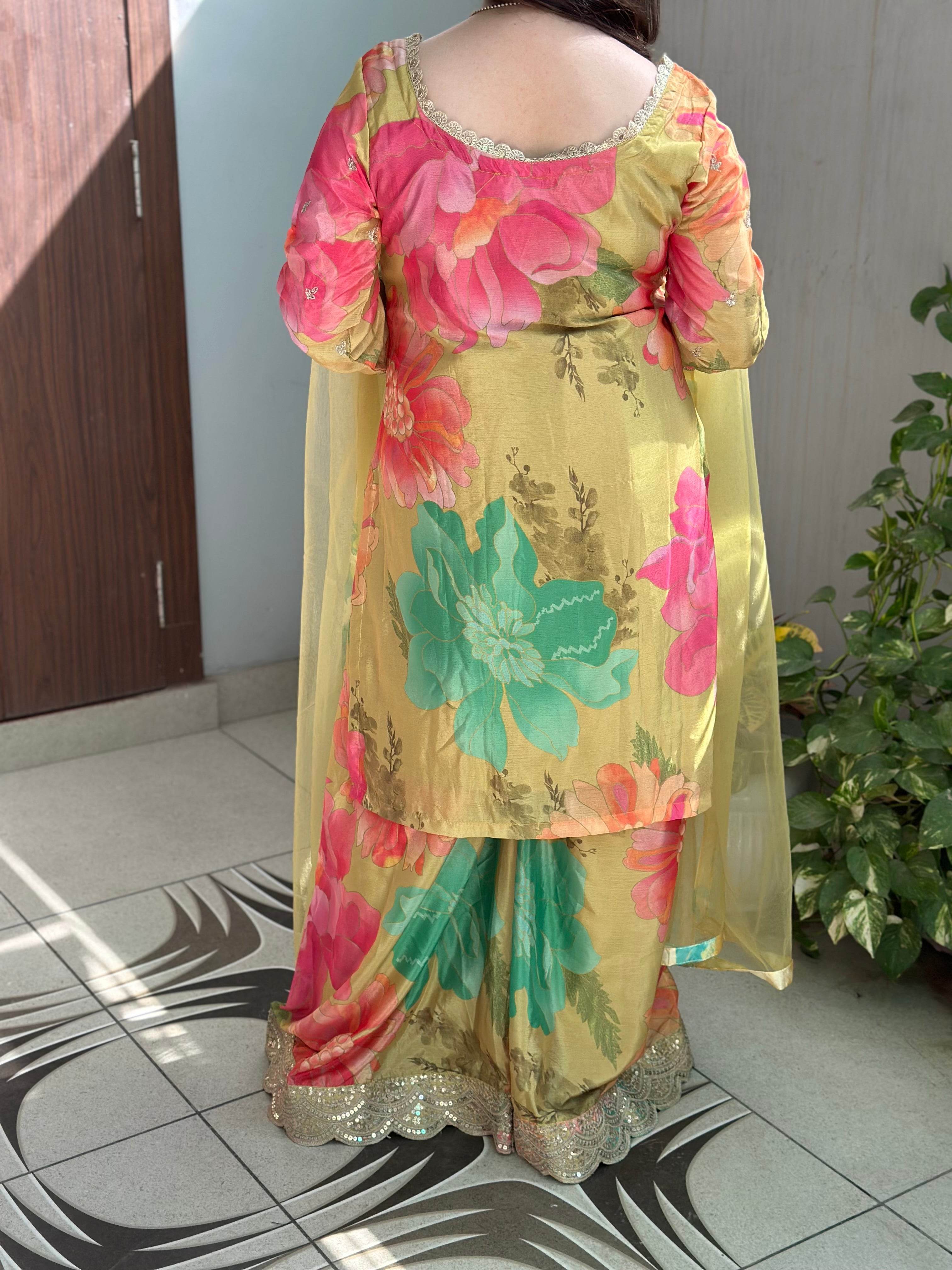 Chinon silk sharara suit