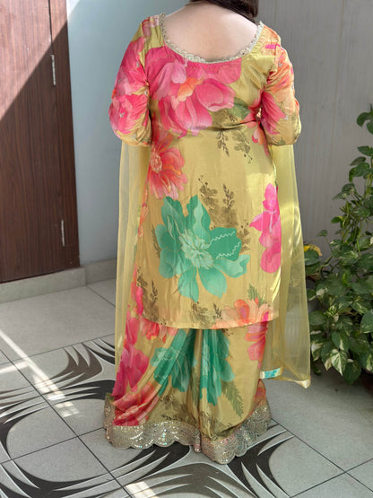 Chinon silk sharara suit