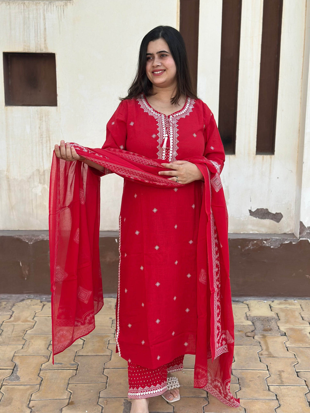 Cotton Flex kurta set with pants & dupatta