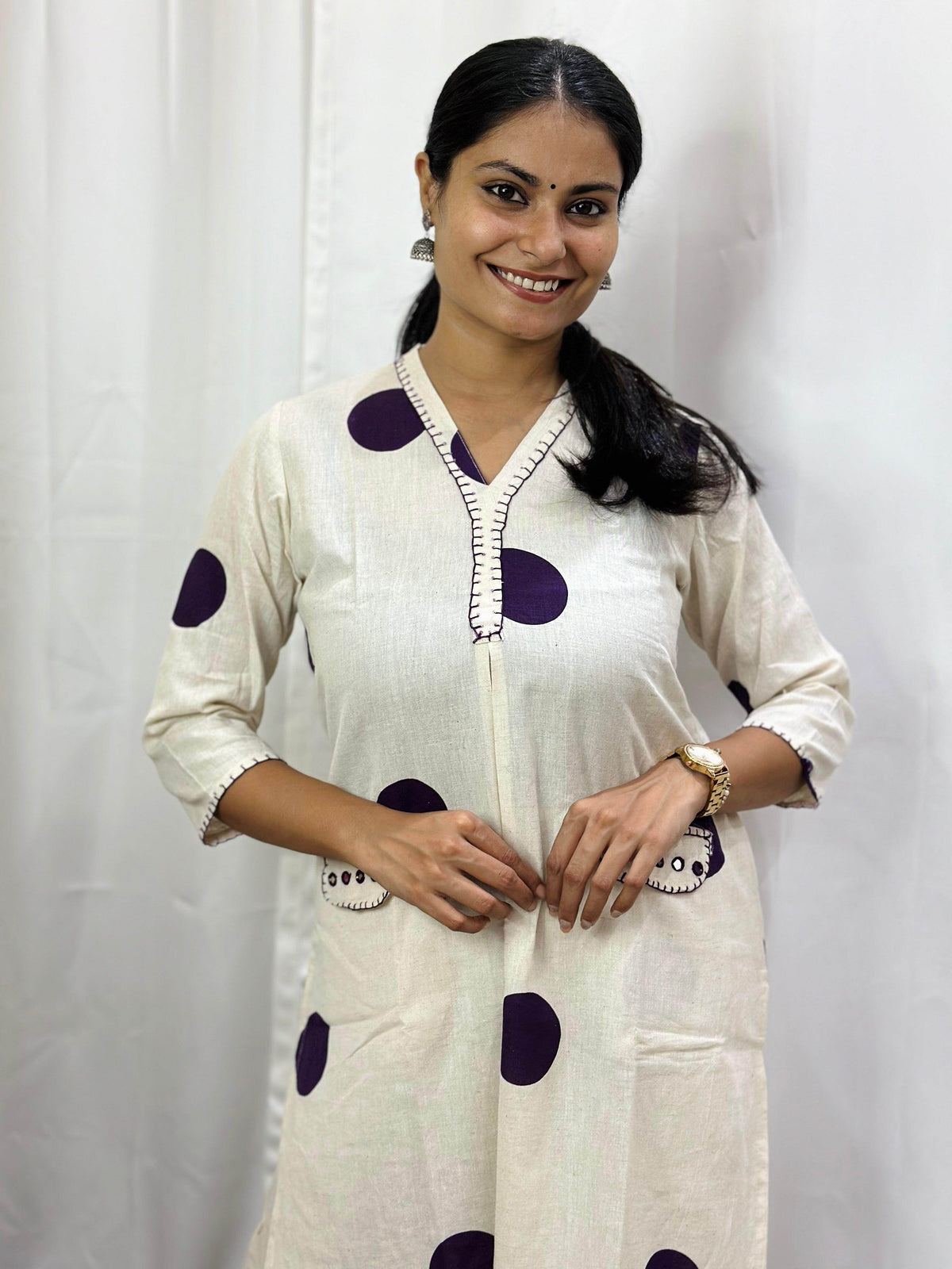 Polka Dot Cotton Kurta Set PPL