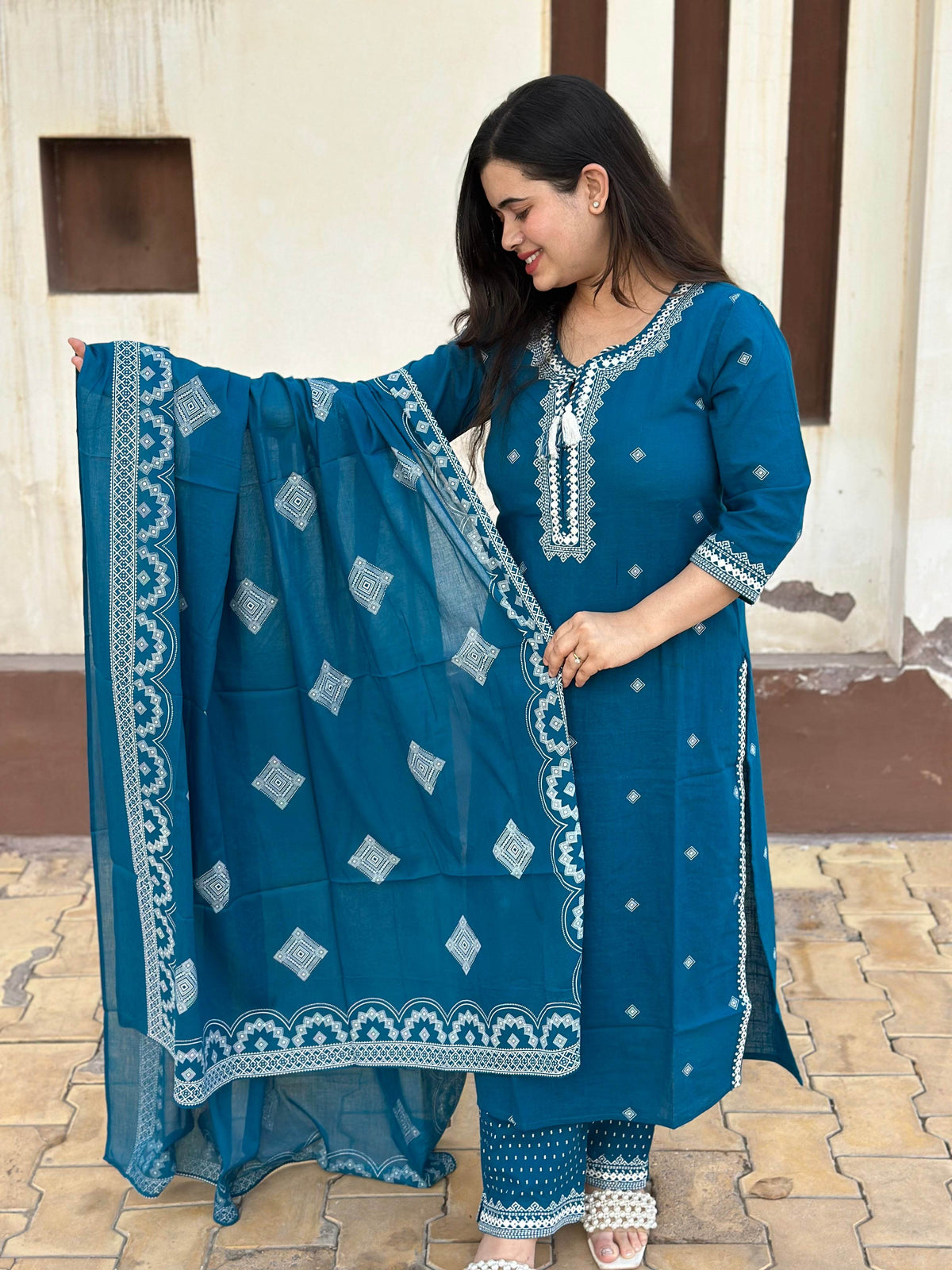 Cotton Flex kurta set with pants & dupatta