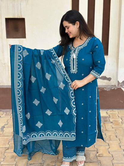 Cotton Flex kurta set with pants & dupatta