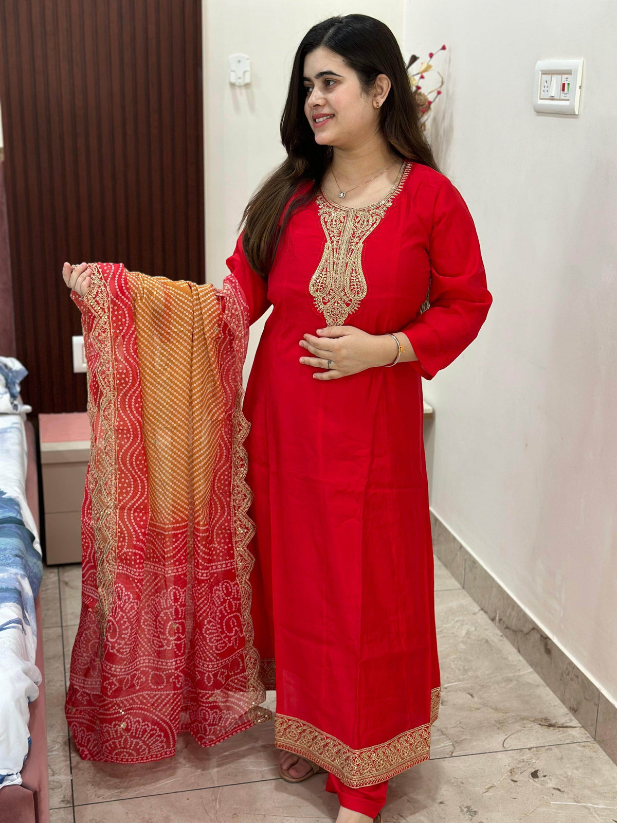 Soft Dola Silk Suit For Women Red