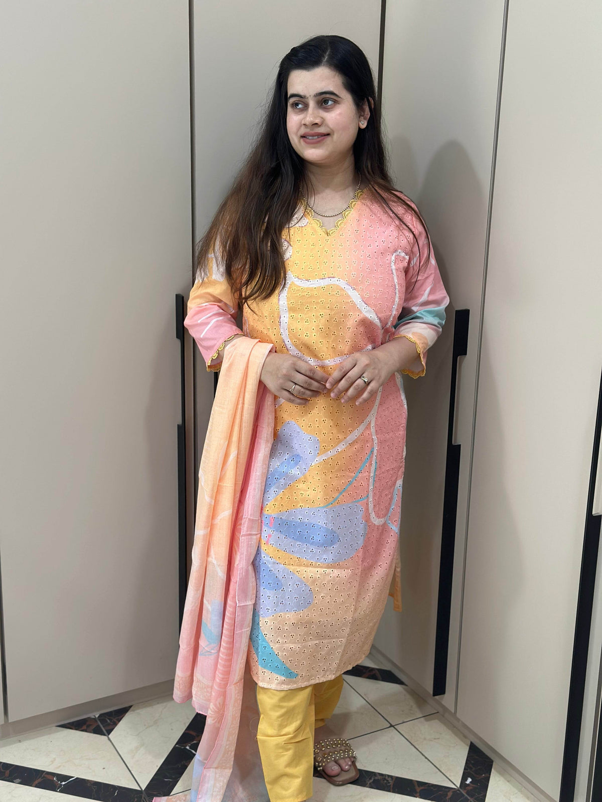 Cotton Chiffli kurta Set with dupatta