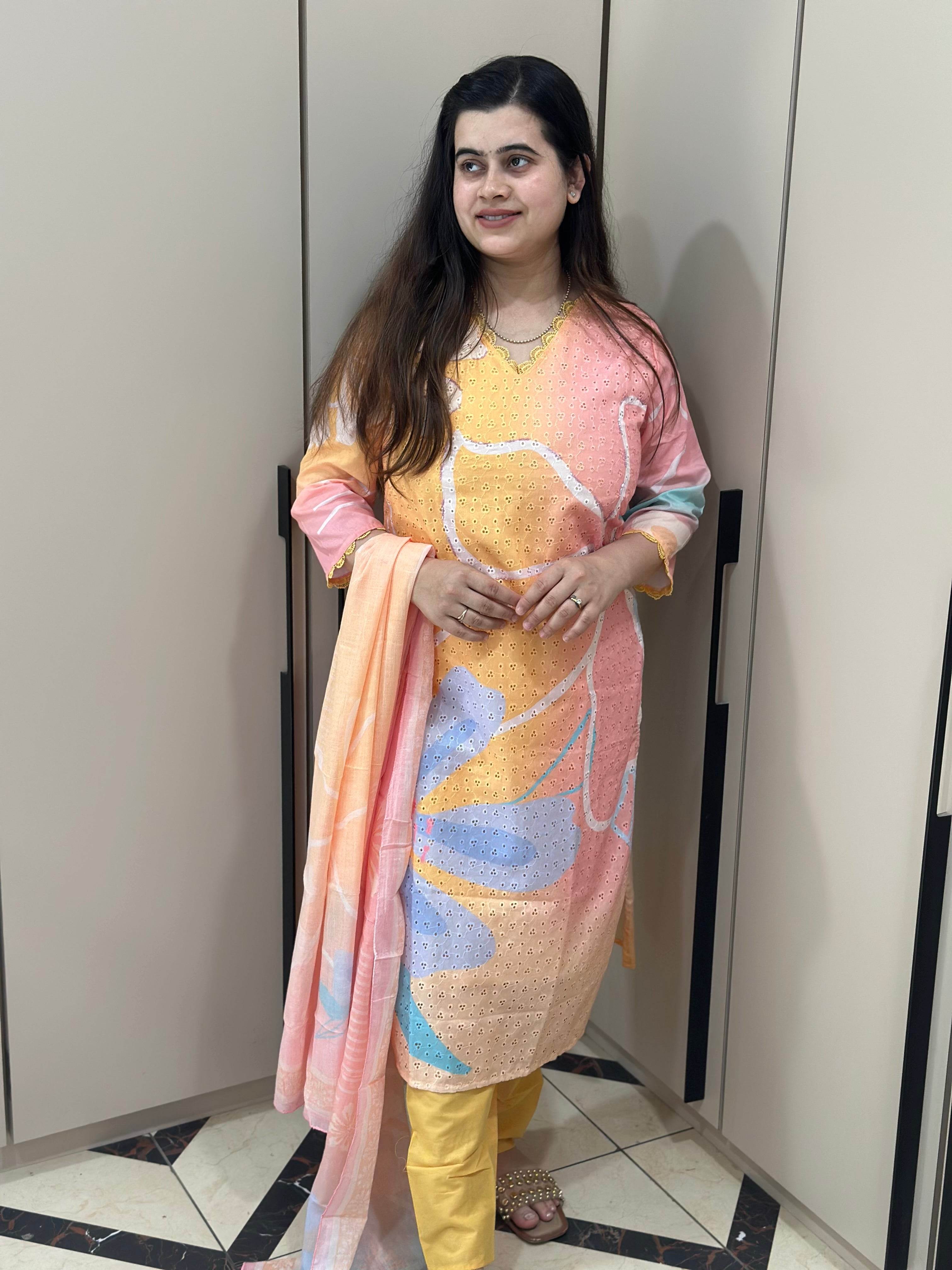 Cotton Chiffli kurta Set with dupatta