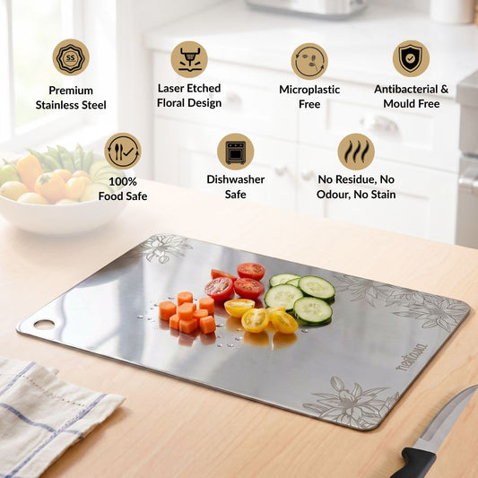 Floral Stainless Steel Chopping Board 35x25cm