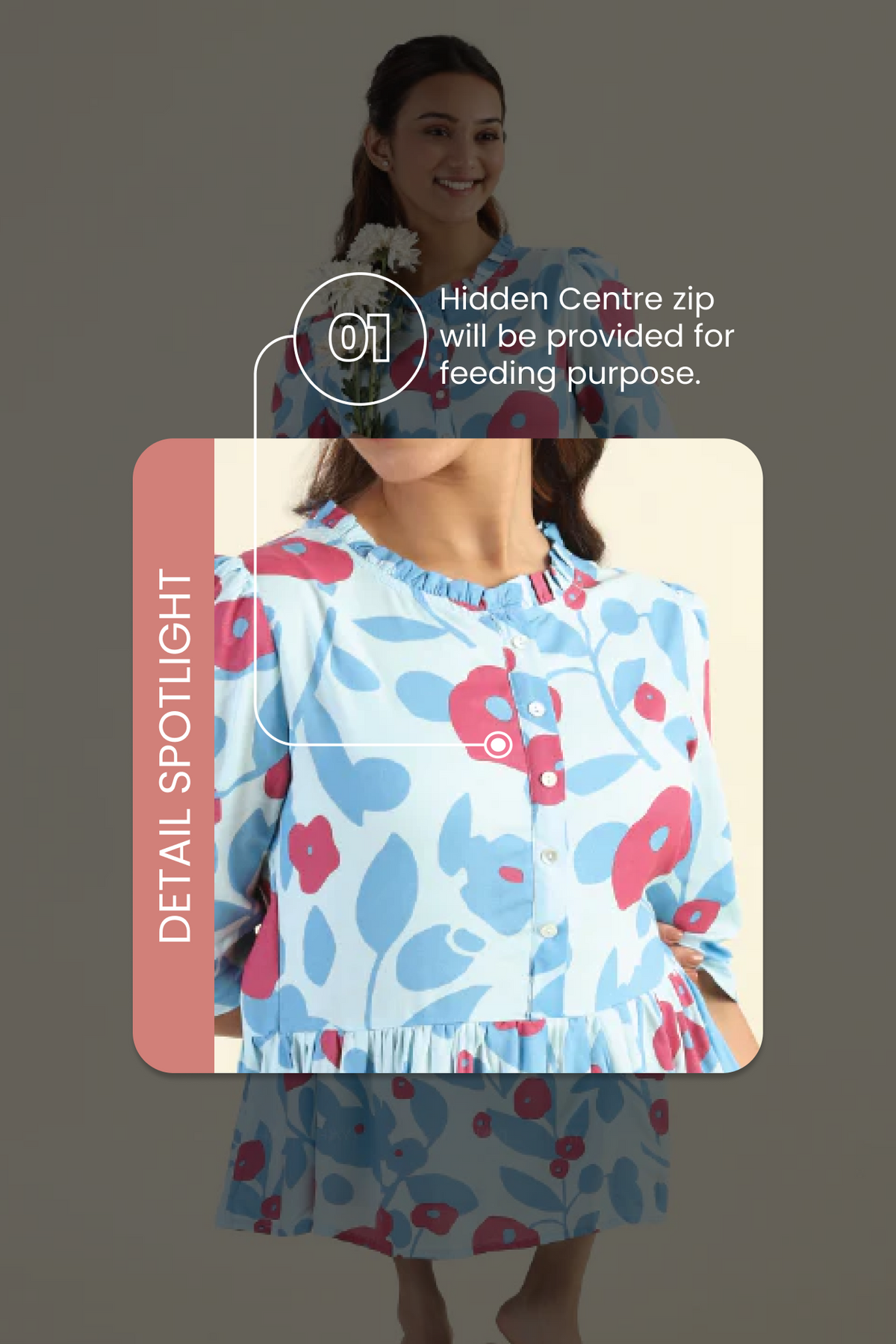 Fragmented Flowers Blue Printed feeding and maternity wear