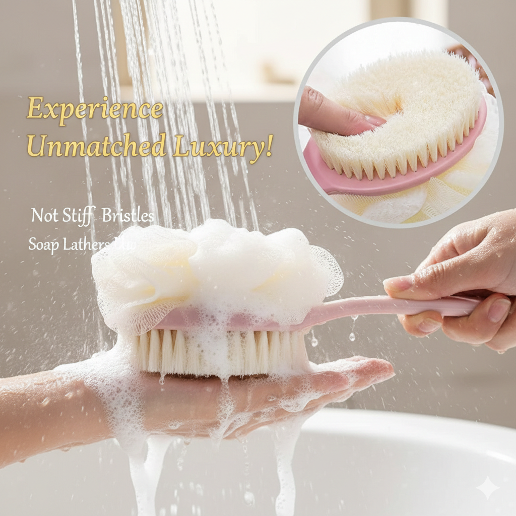 2 IN 1 LOOFAH & BRUSH WITH HANDLE