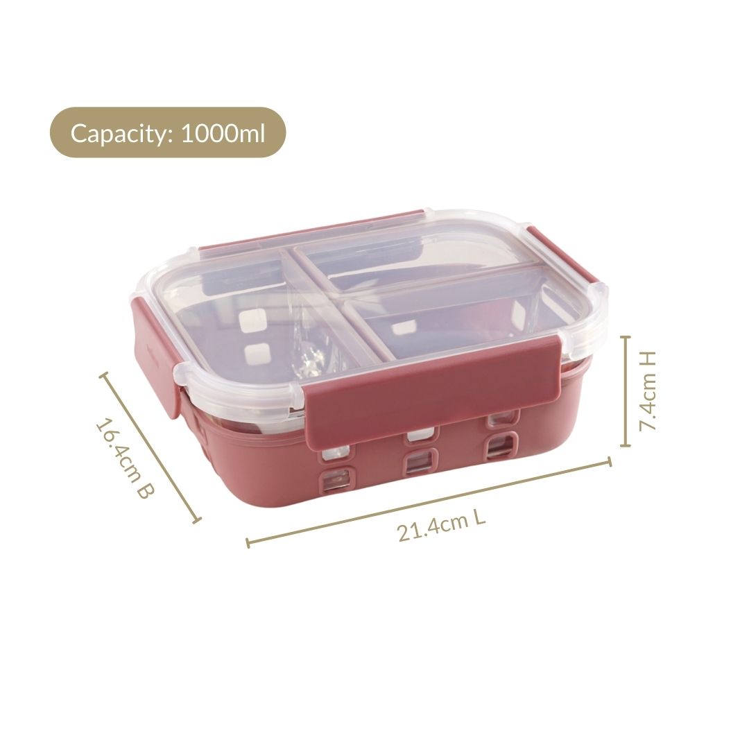 Gripso Triple Compartment Lunch Box 1000ml Mauve