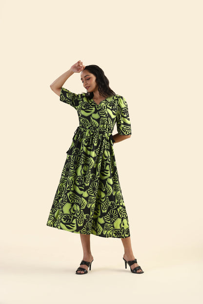 Mystic green Ethereal Grove Viscose Printed Dress