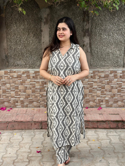 Ikkat cotton breathable kurta pant set