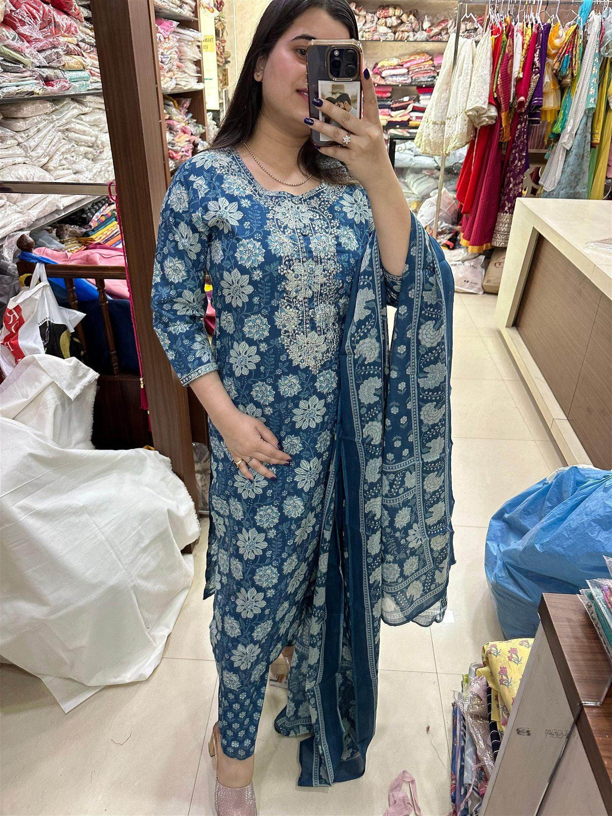 Indigo Print Cotton Suit