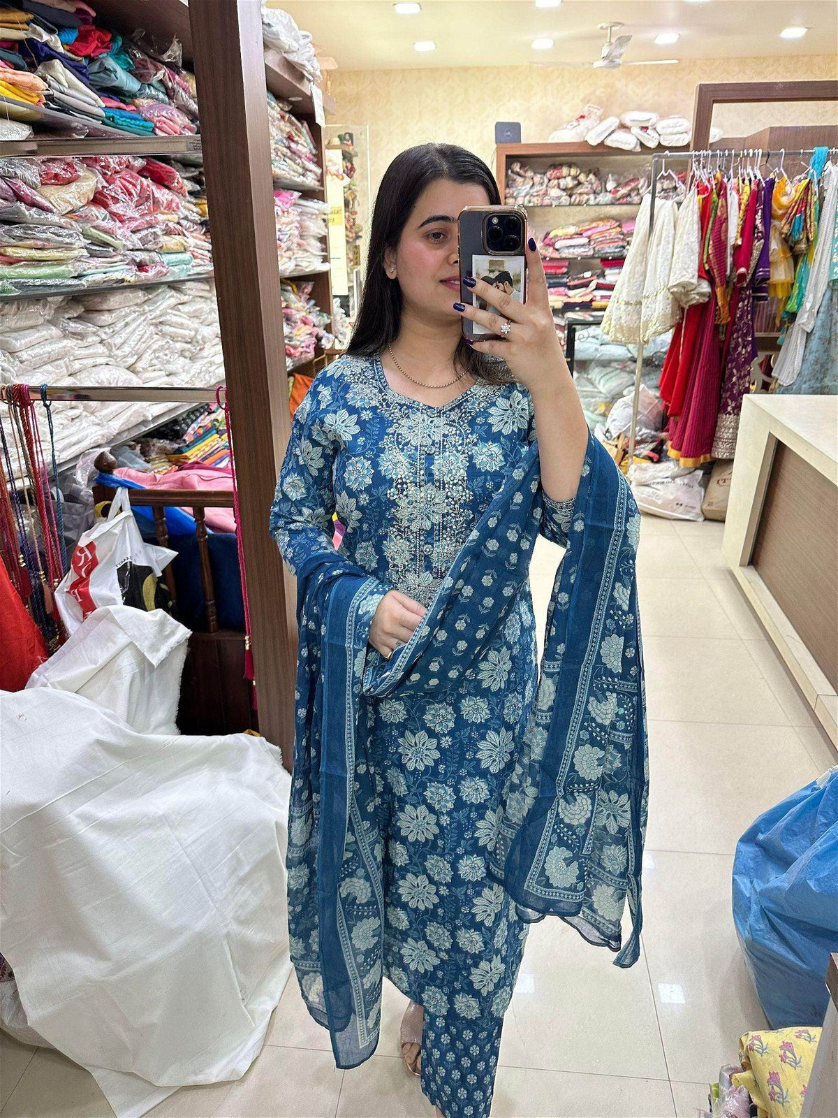 Indigo Print Cotton Suit