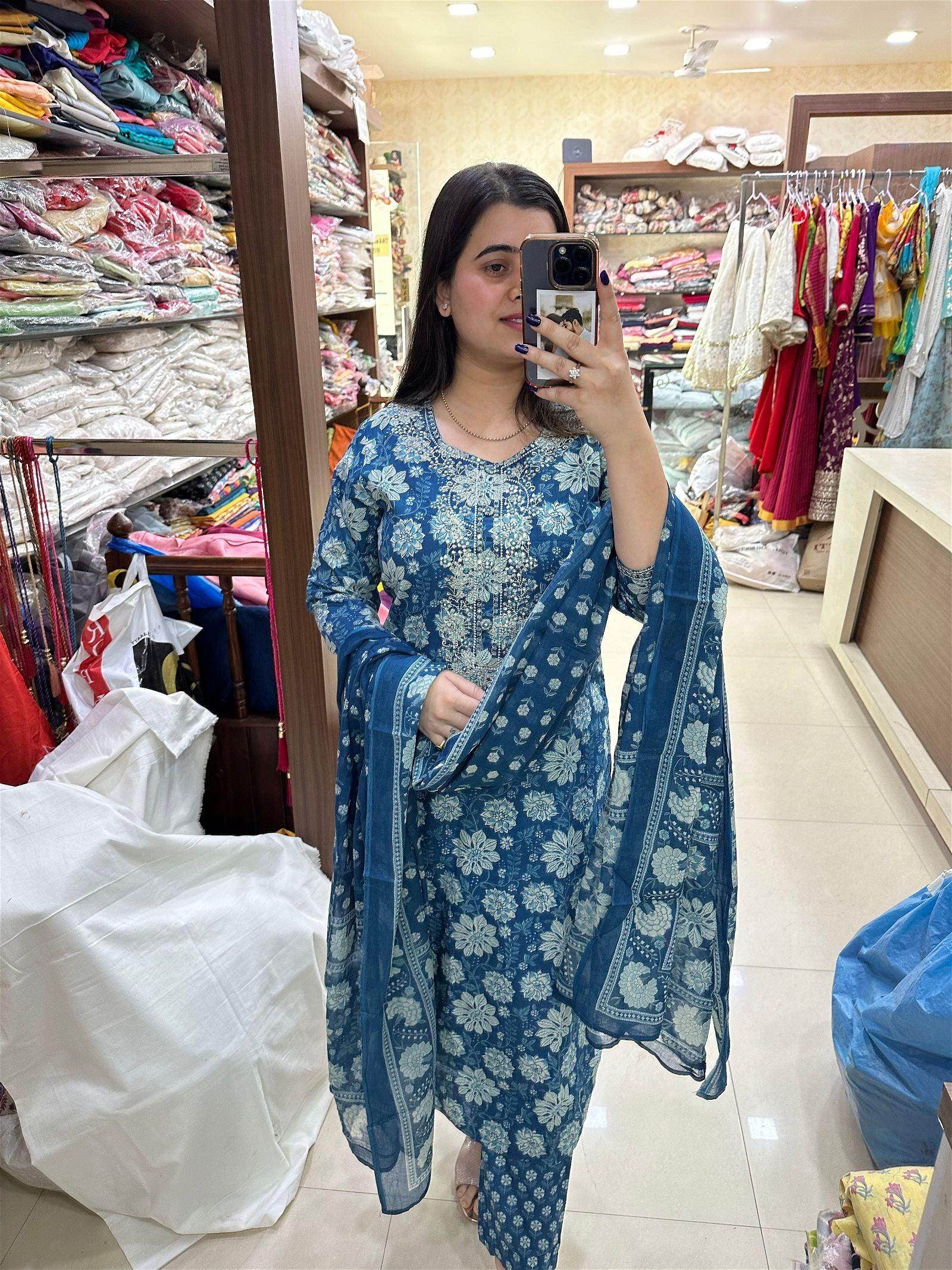 Indigo Print Cotton Suit