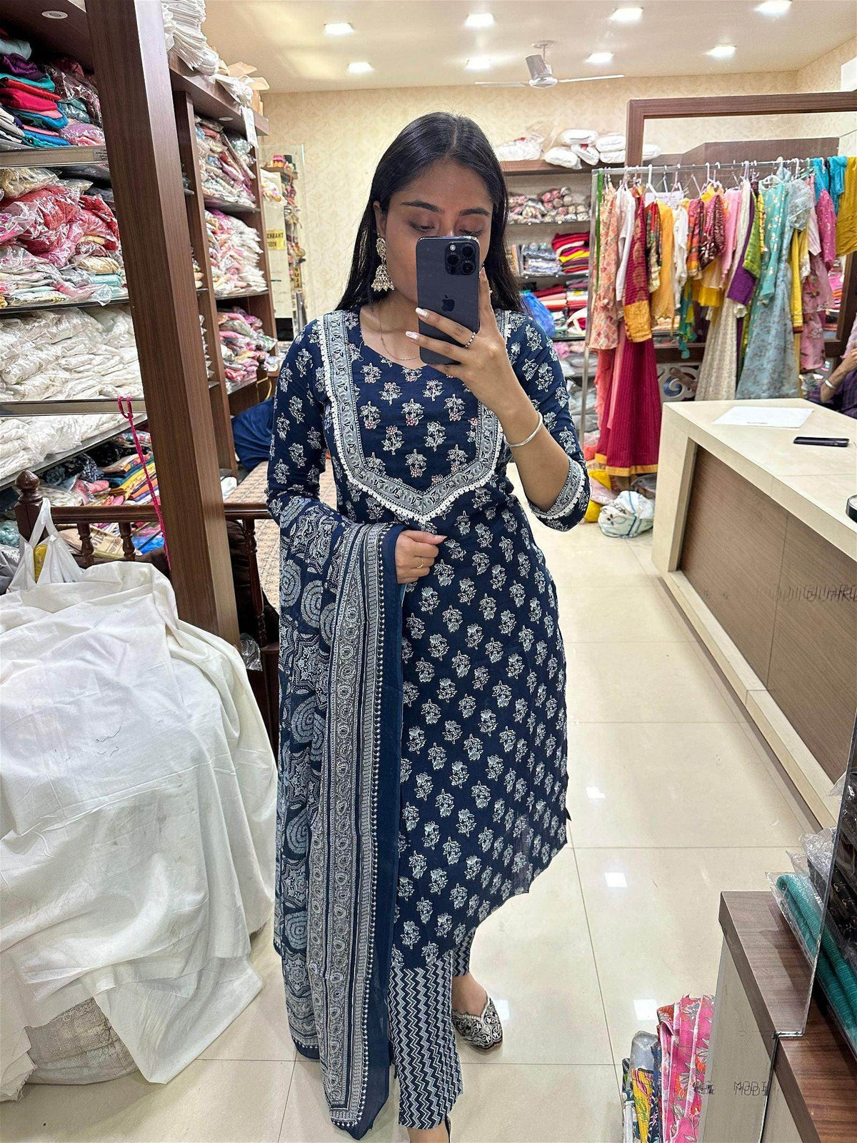 Indigo Print Cotton Suit