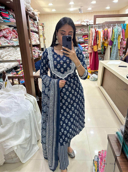 Indigo Print Cotton Suit