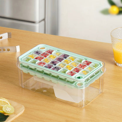 One Press Double Layer Ice Cube Tray With Bin And Scoop 2200ml