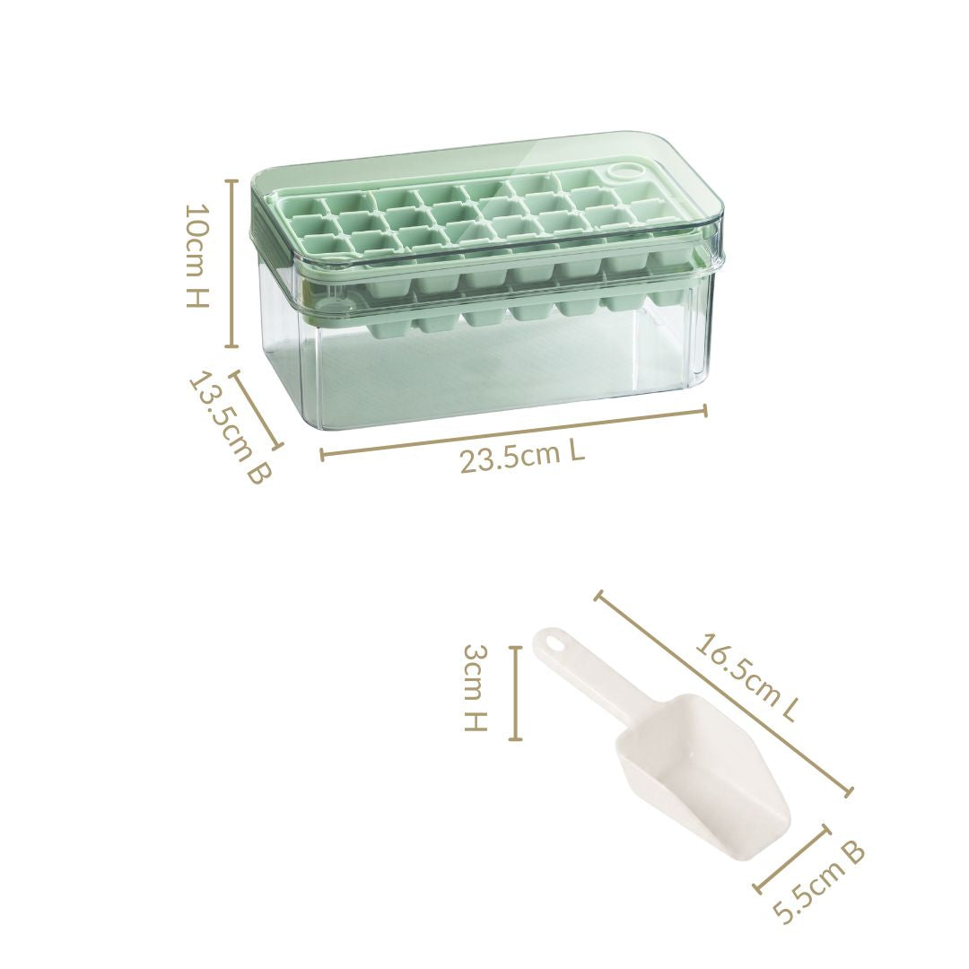 One Press Double Layer Ice Cube Tray With Bin And Scoop 2200ml