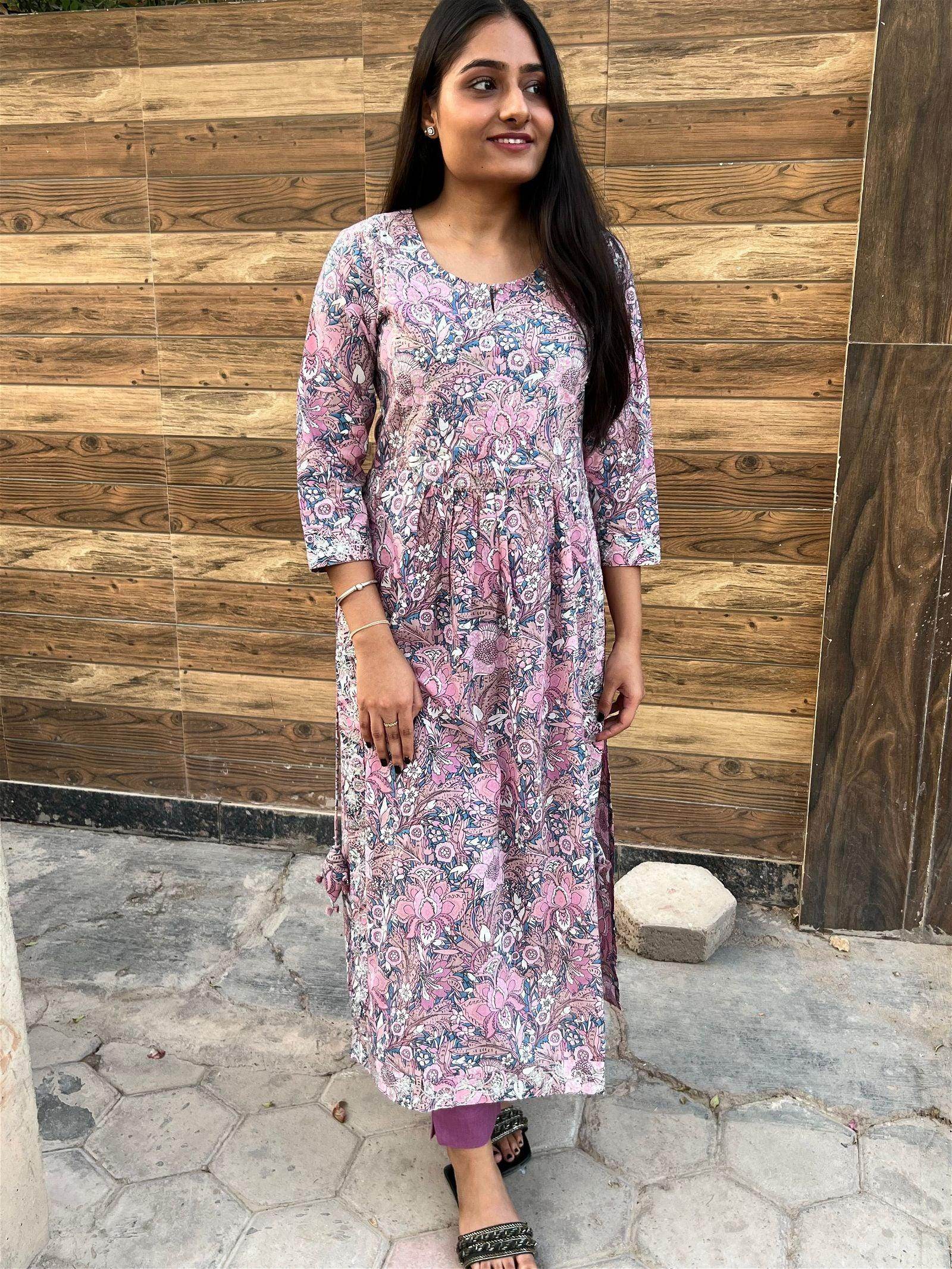Pink Cotton Kurta Pant Set