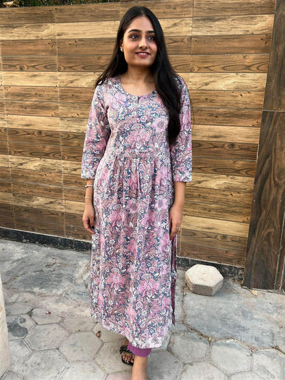 Pink Cotton Kurta Pant Set