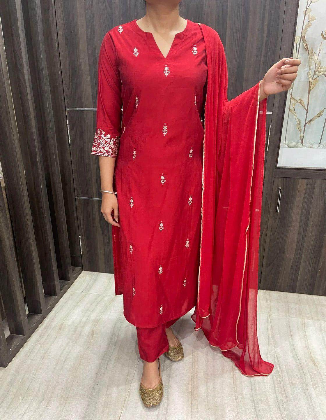 Pure red modal silk suit