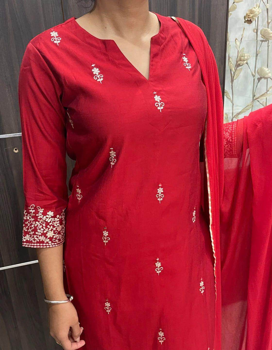 Pure red modal silk suit