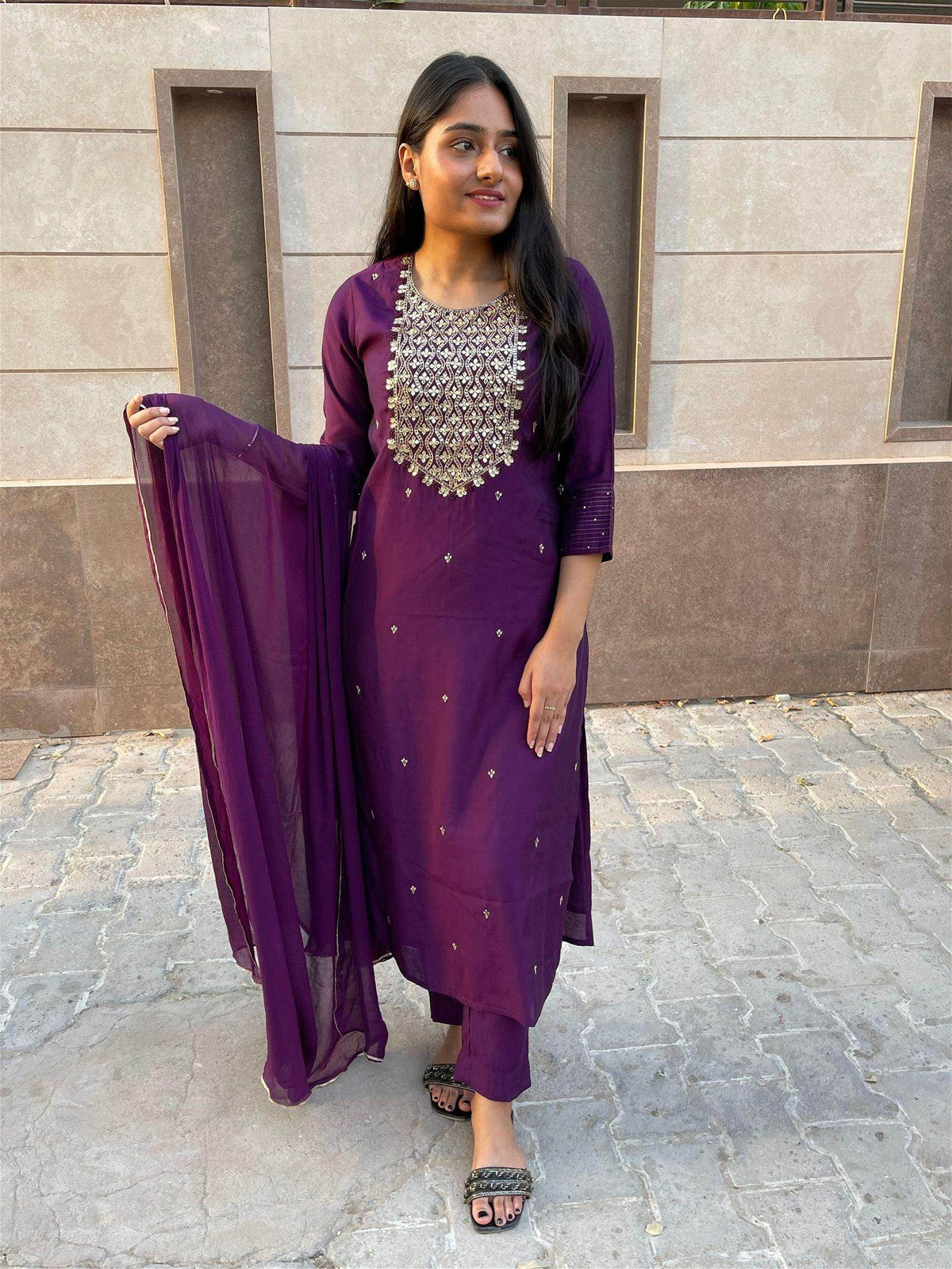 Purple modal silk suit